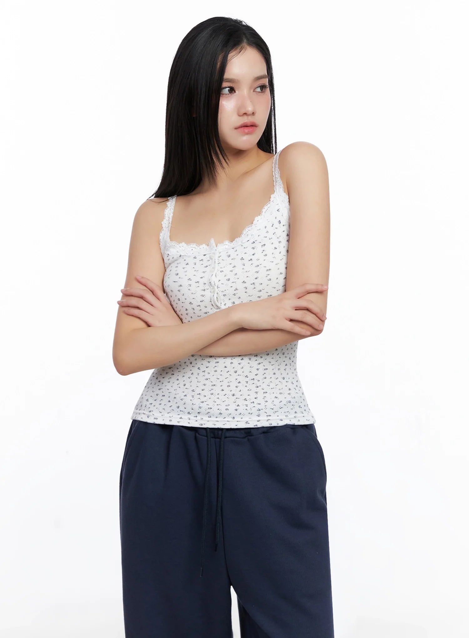 Flower Lace-Trim Tank Top IS525