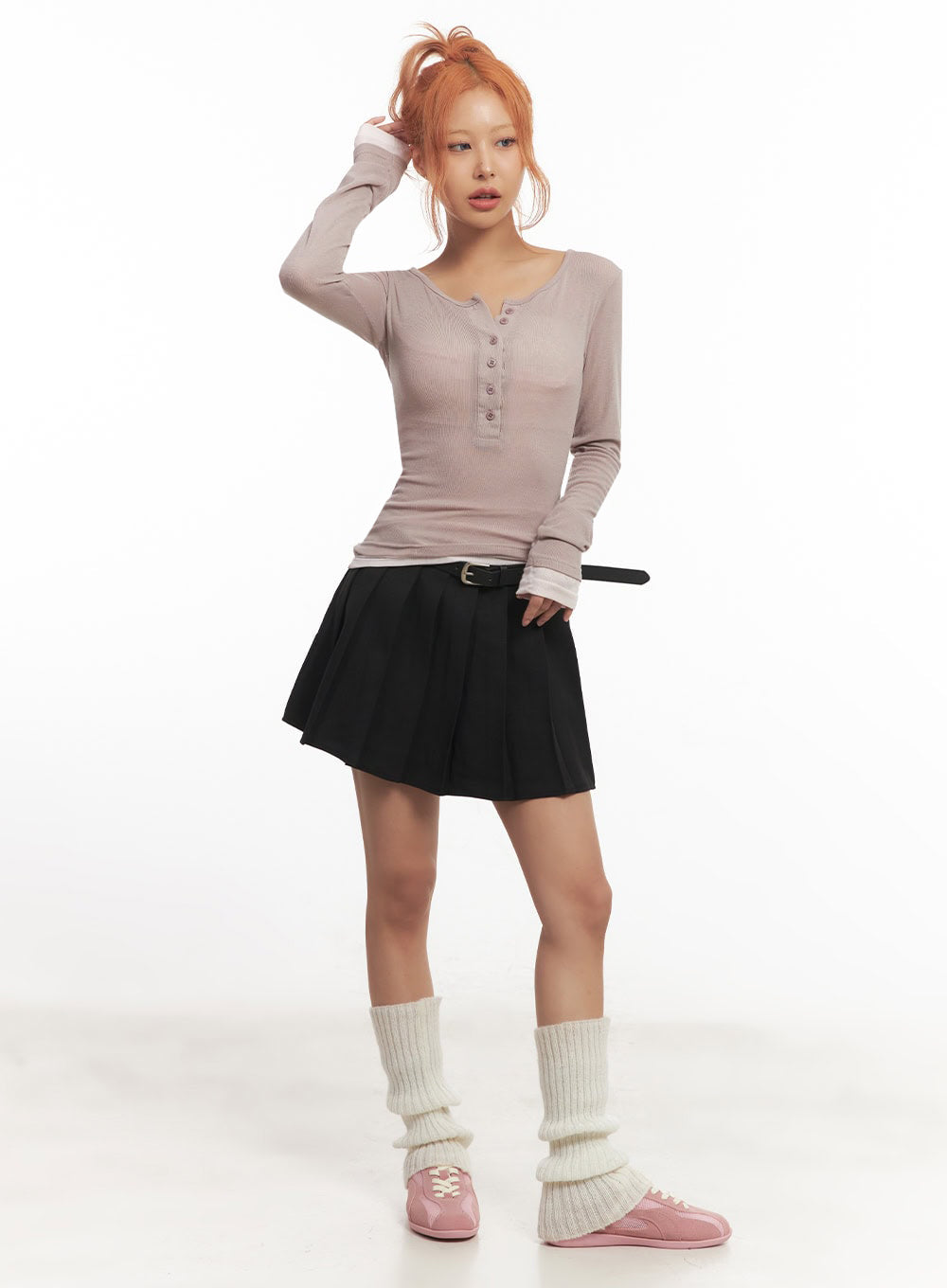 Henley Layered Long Sleeve Top IA515