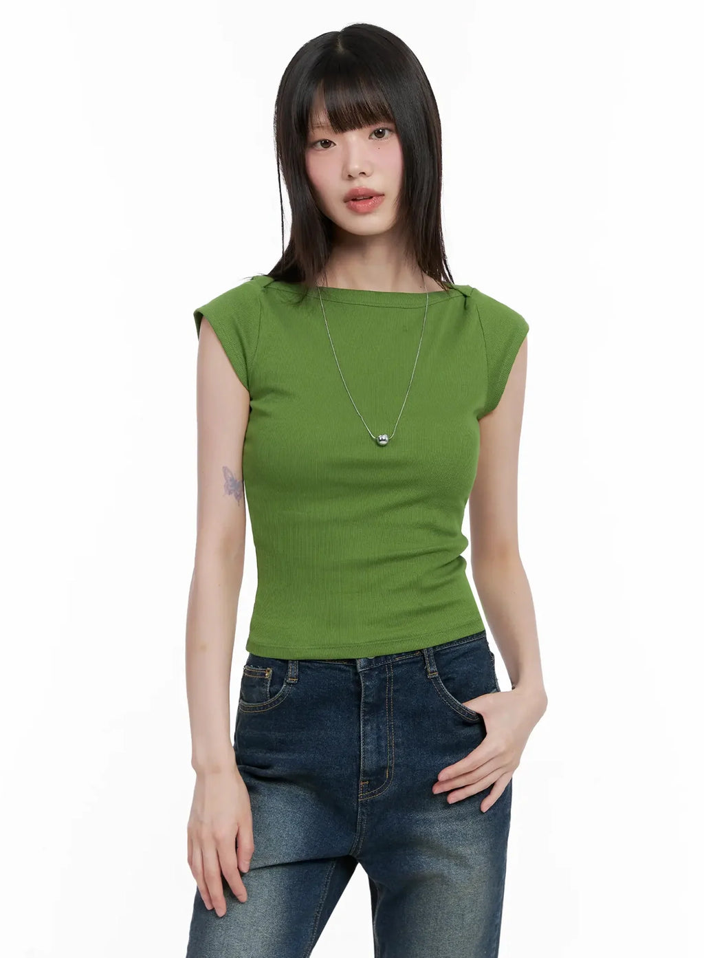 Green Ribbed Knit Top IL531