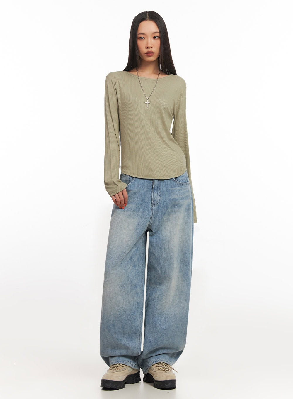 Ribbed Relaxed Long Sleeve Top IA504