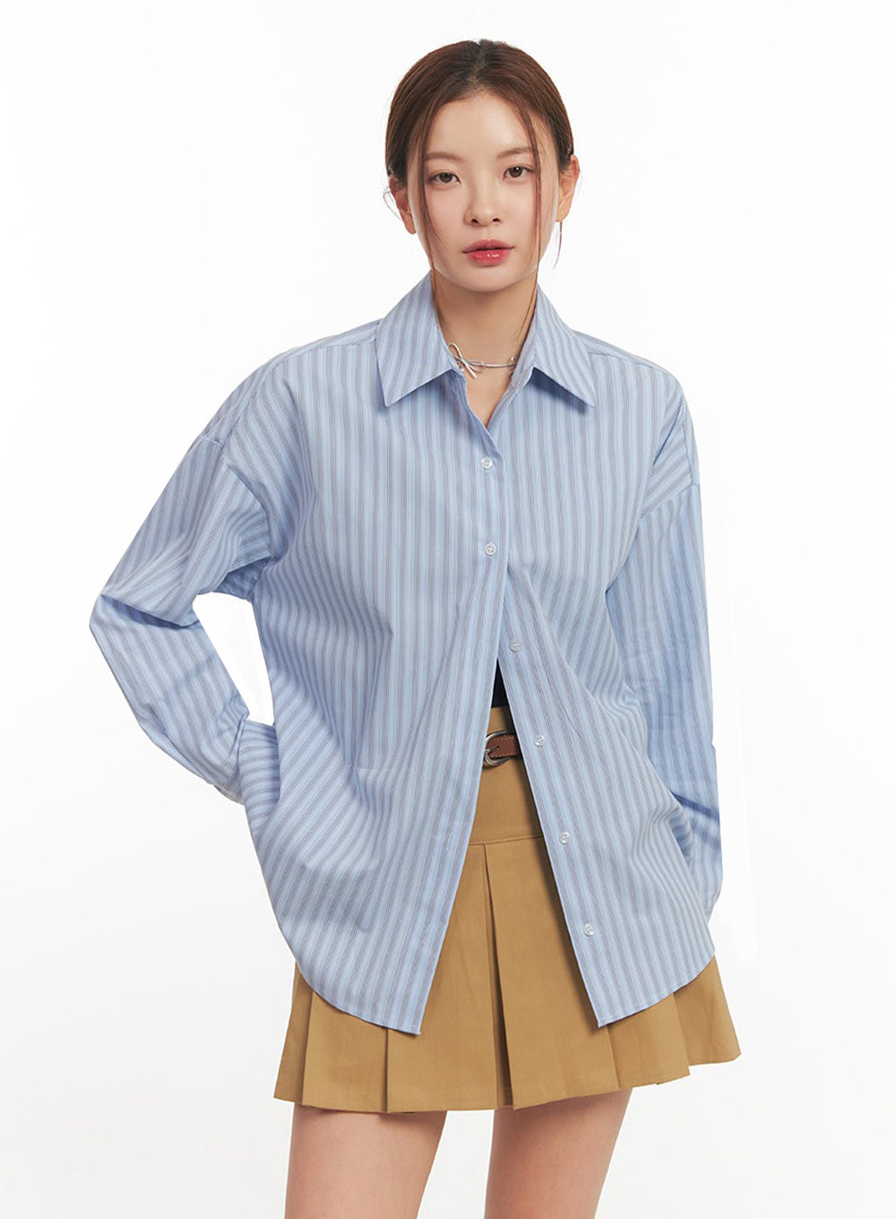 Loose-Fit Collared Striped Button-Up Shirt IM513
