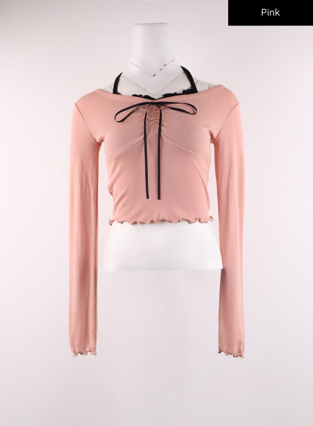 Ribbon Halter Shirring Crop Top IJ430