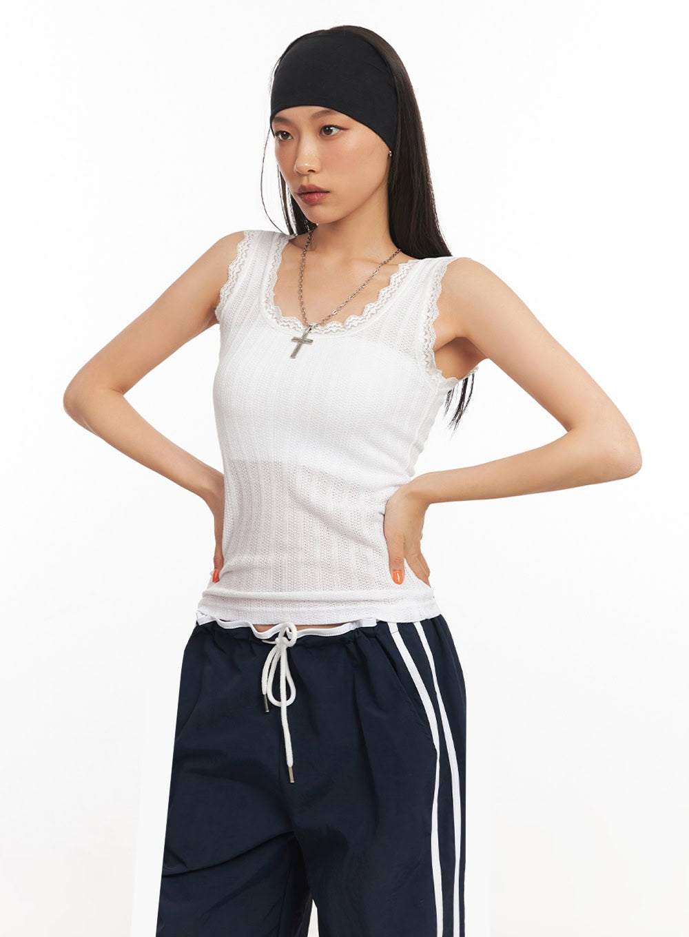 Lace-Trim Fitted Tank IA507