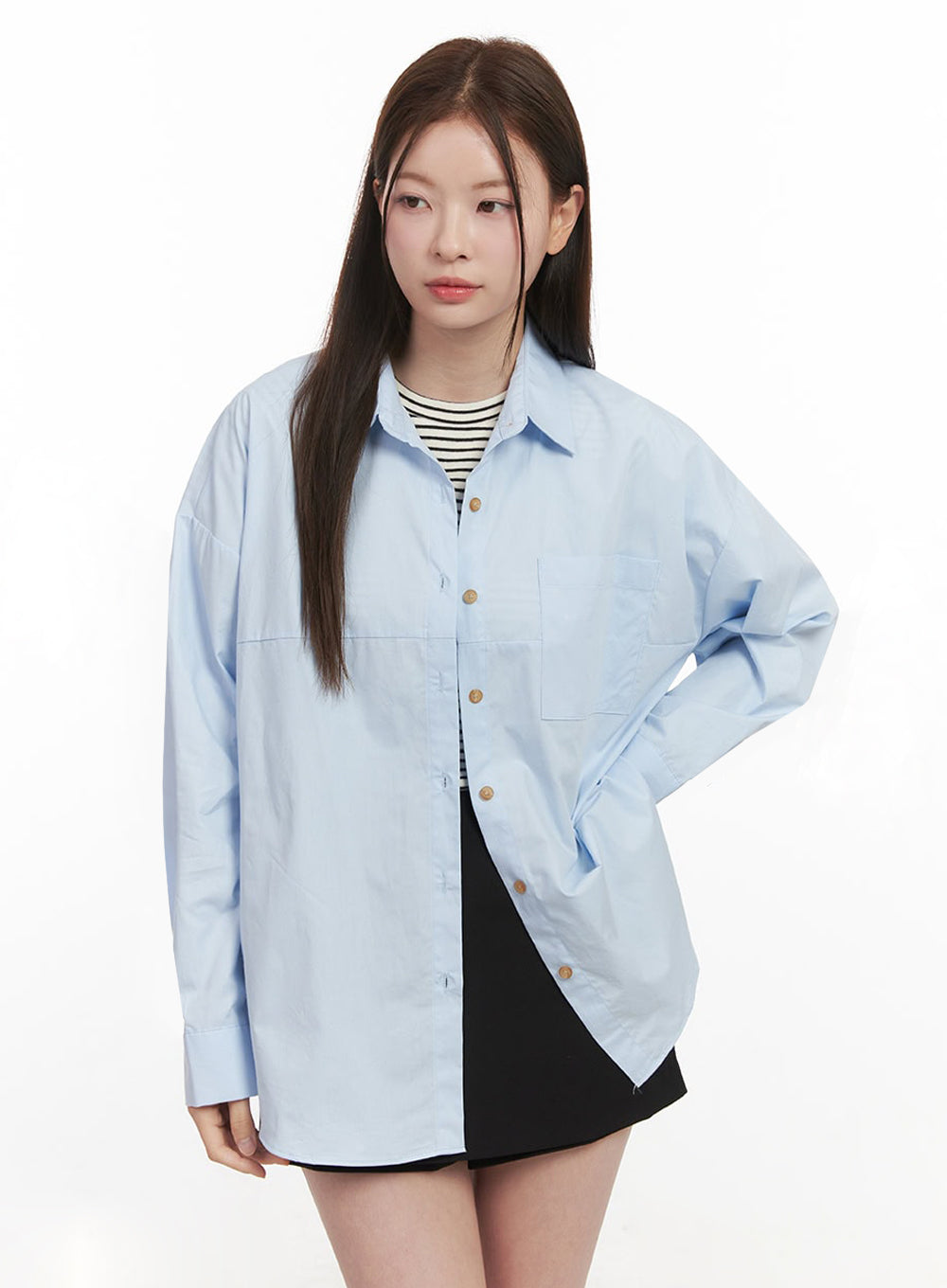 Collared Loose-Fit Button-Down Shirt IJ527