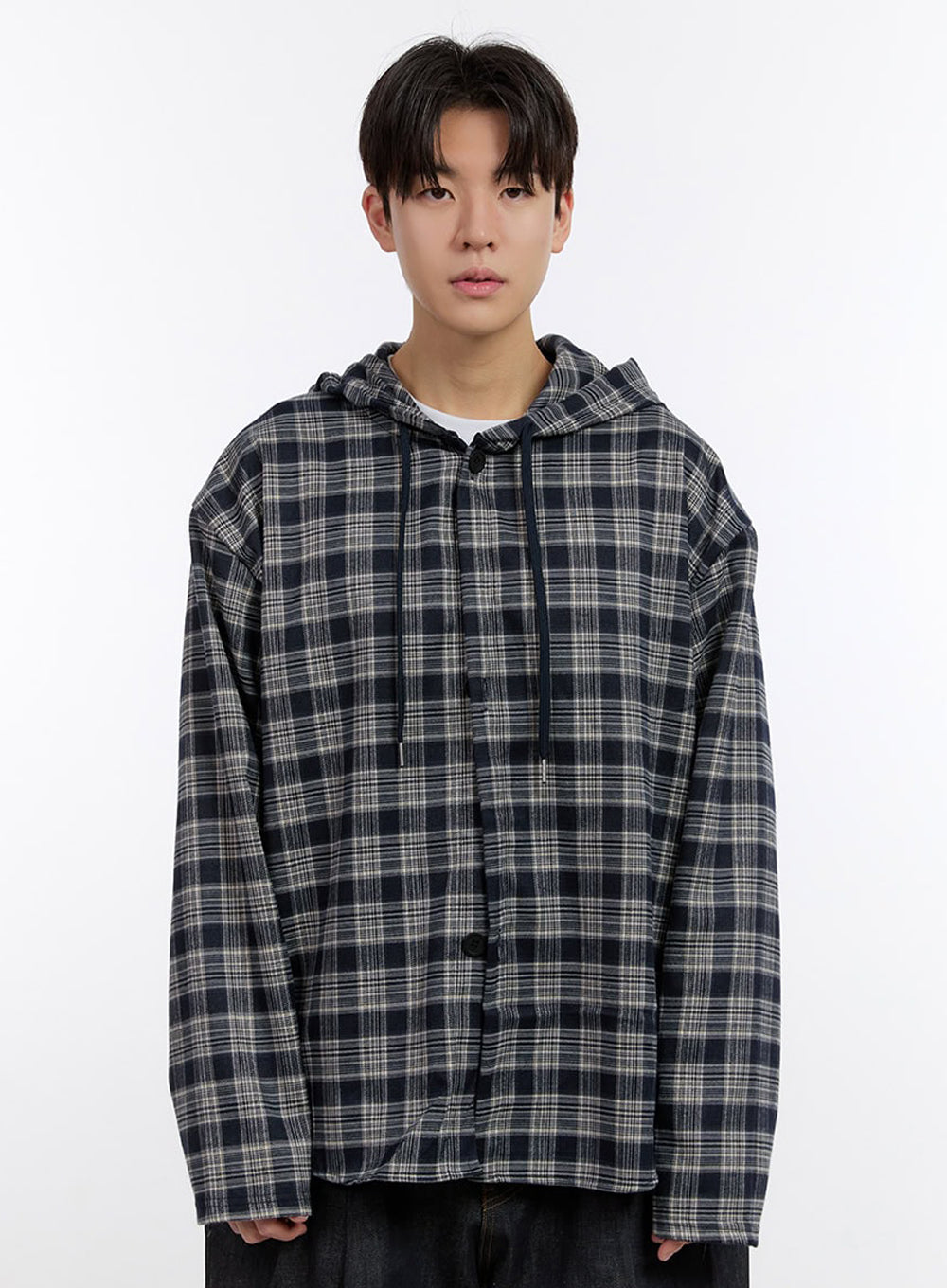 Men's Oversize Checkered Hooded Shirt IM525