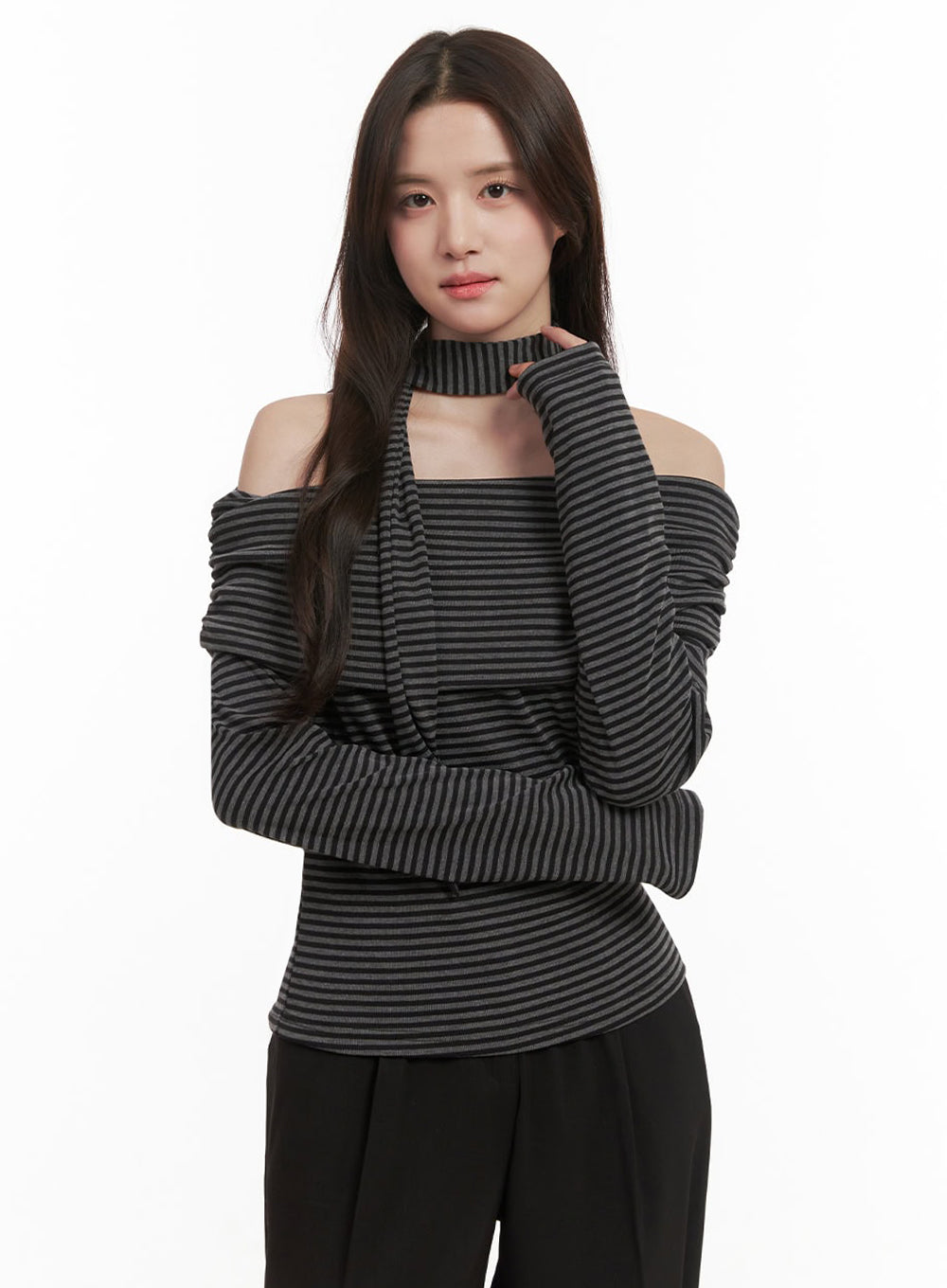 Striped Off-Shoulder Long-Sleeve Top IJ510