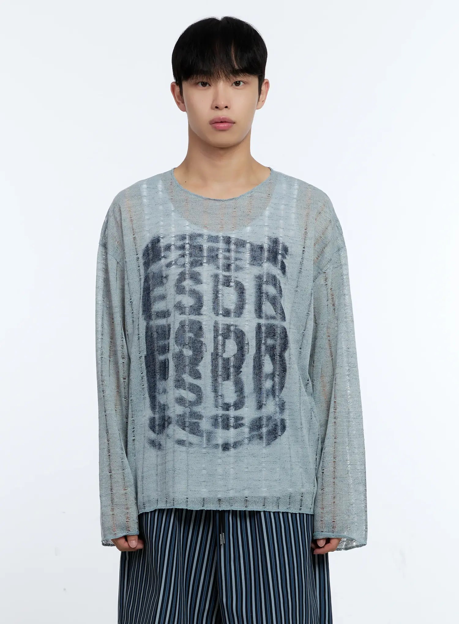Men's Grunge Oversized Open Knit Sweater IG515
