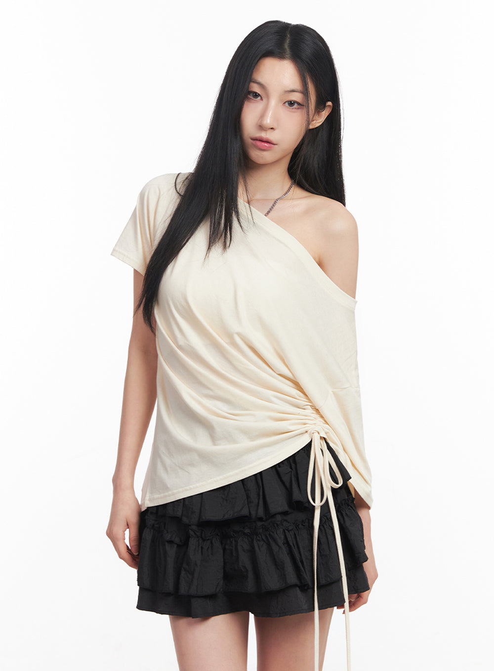 Shirred One-Shoulder Top IY516