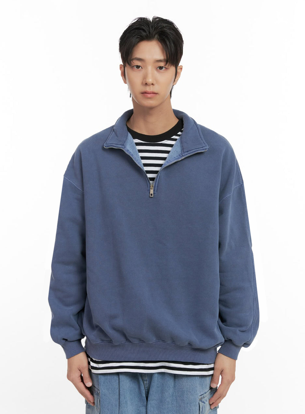 Men's Washed Cotton Half-Zip Crewneck ID406