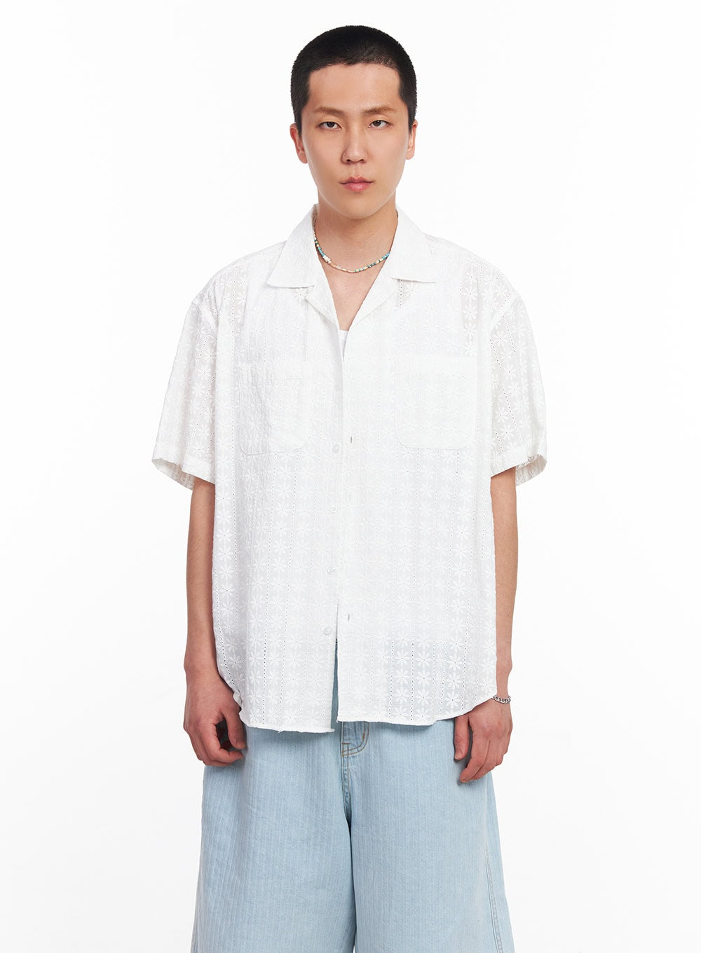 Men's Crochet Collared Shirt IU512