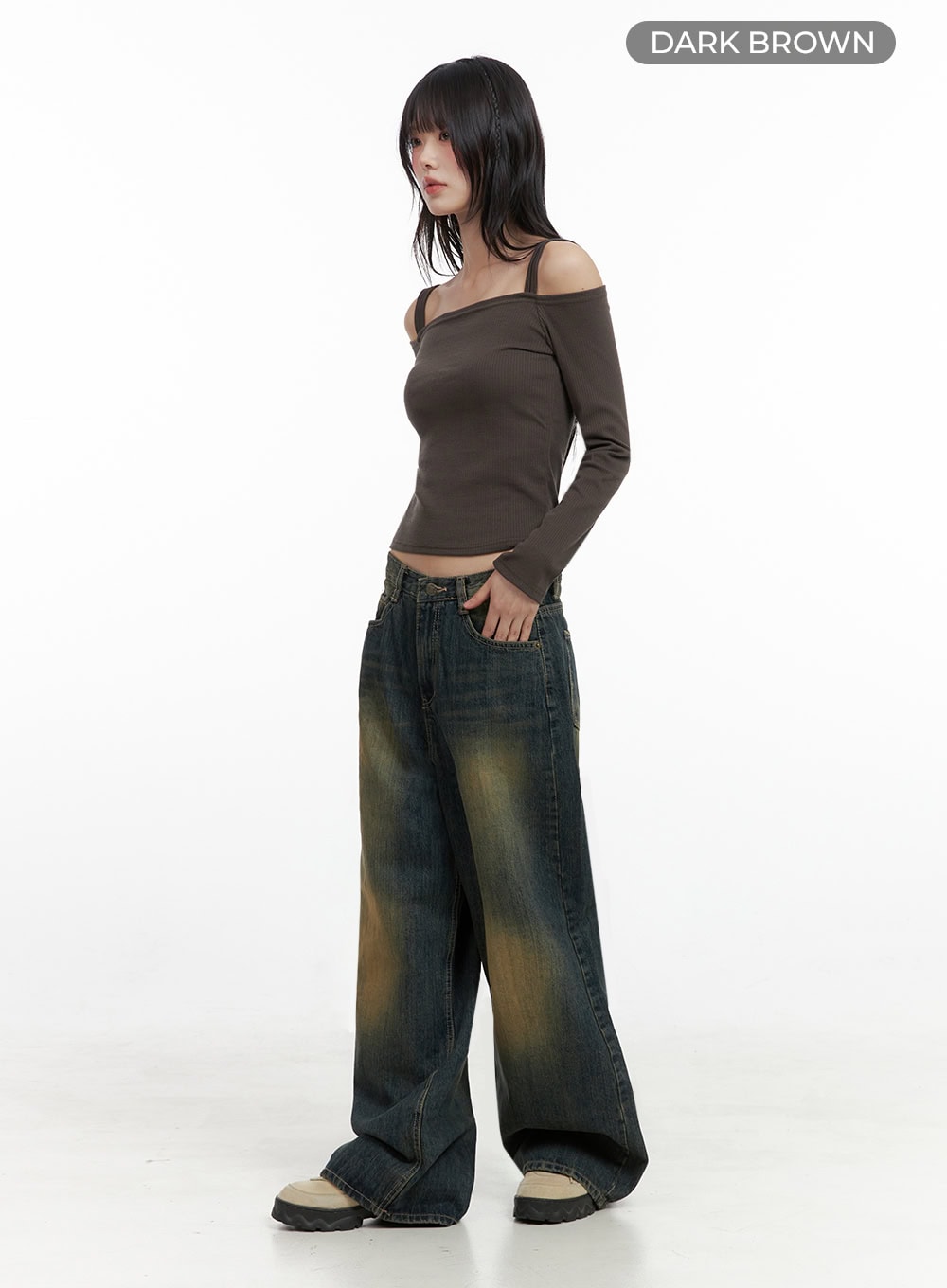 Strap Off-Shoulder Crop Top IO430