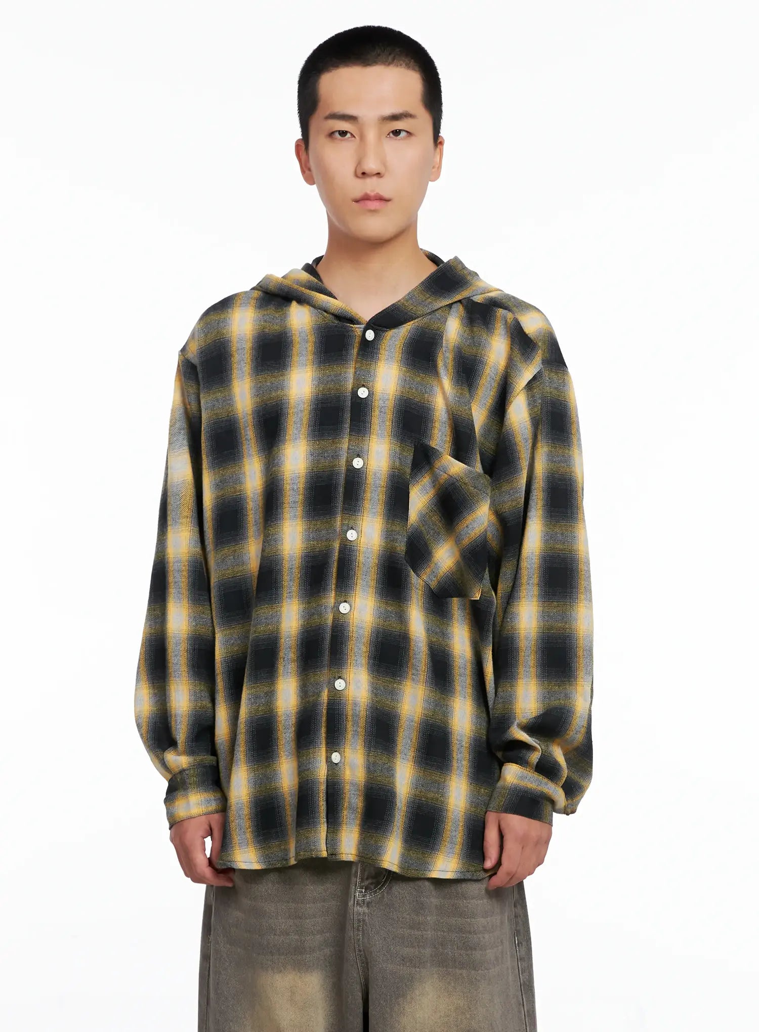 Men's Plaid Flannel Hooded Shirt IG529