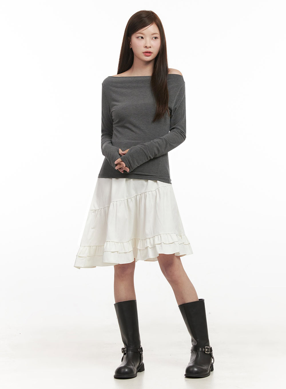 Chic Boat Neck Long Sleeve Top IJ527