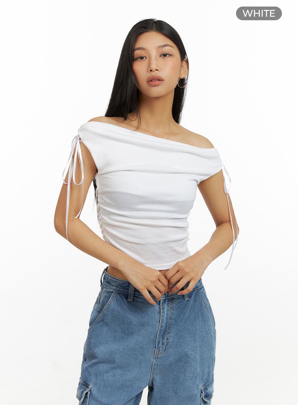 Ribbon Chic Off Shoulder Crop Top IU412