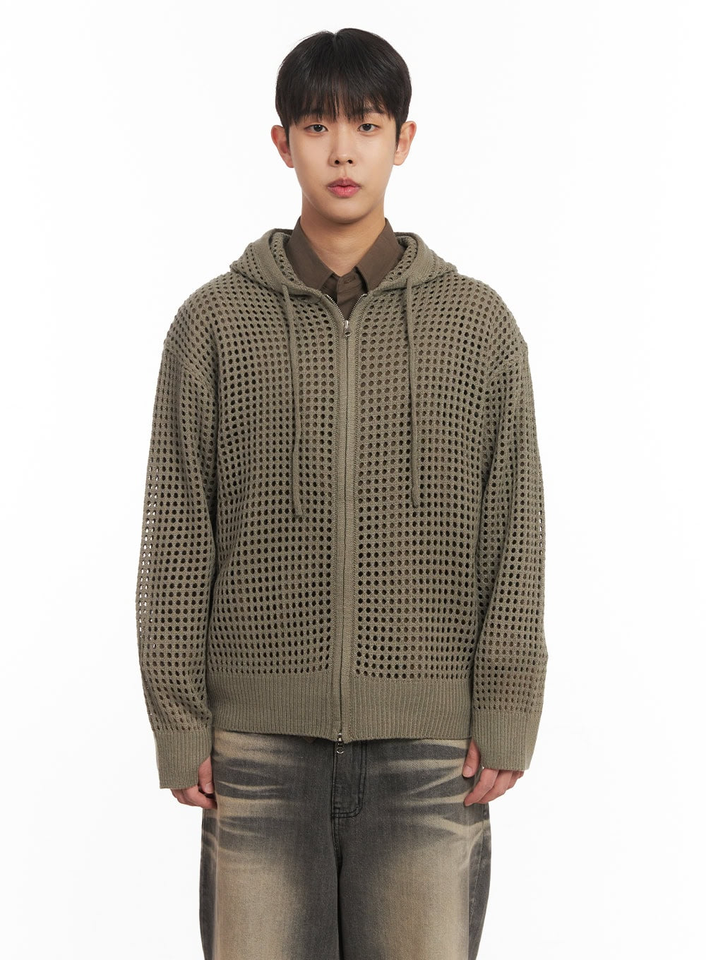 Men's Mesh Knit Hooded Zip-Up Jacket IM514