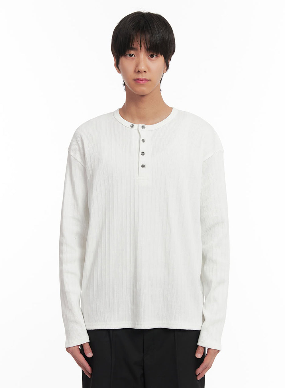 Men's Ribbed Buttoned Long-Sleeve Shirt IA511