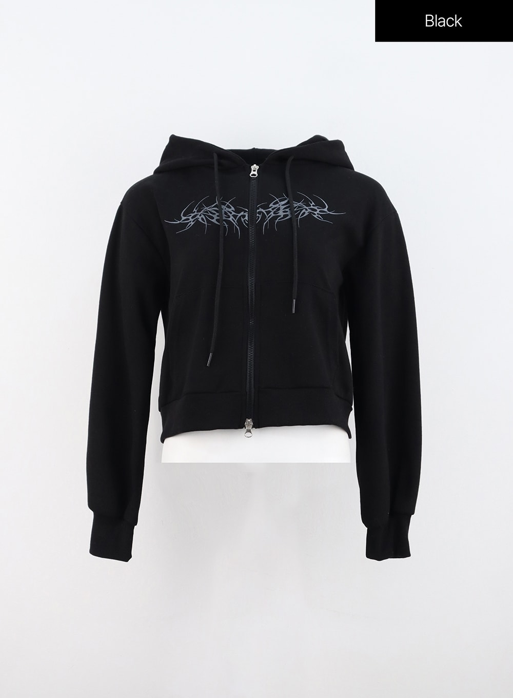 Zip-Up Graphic Crop Hoodie IN314