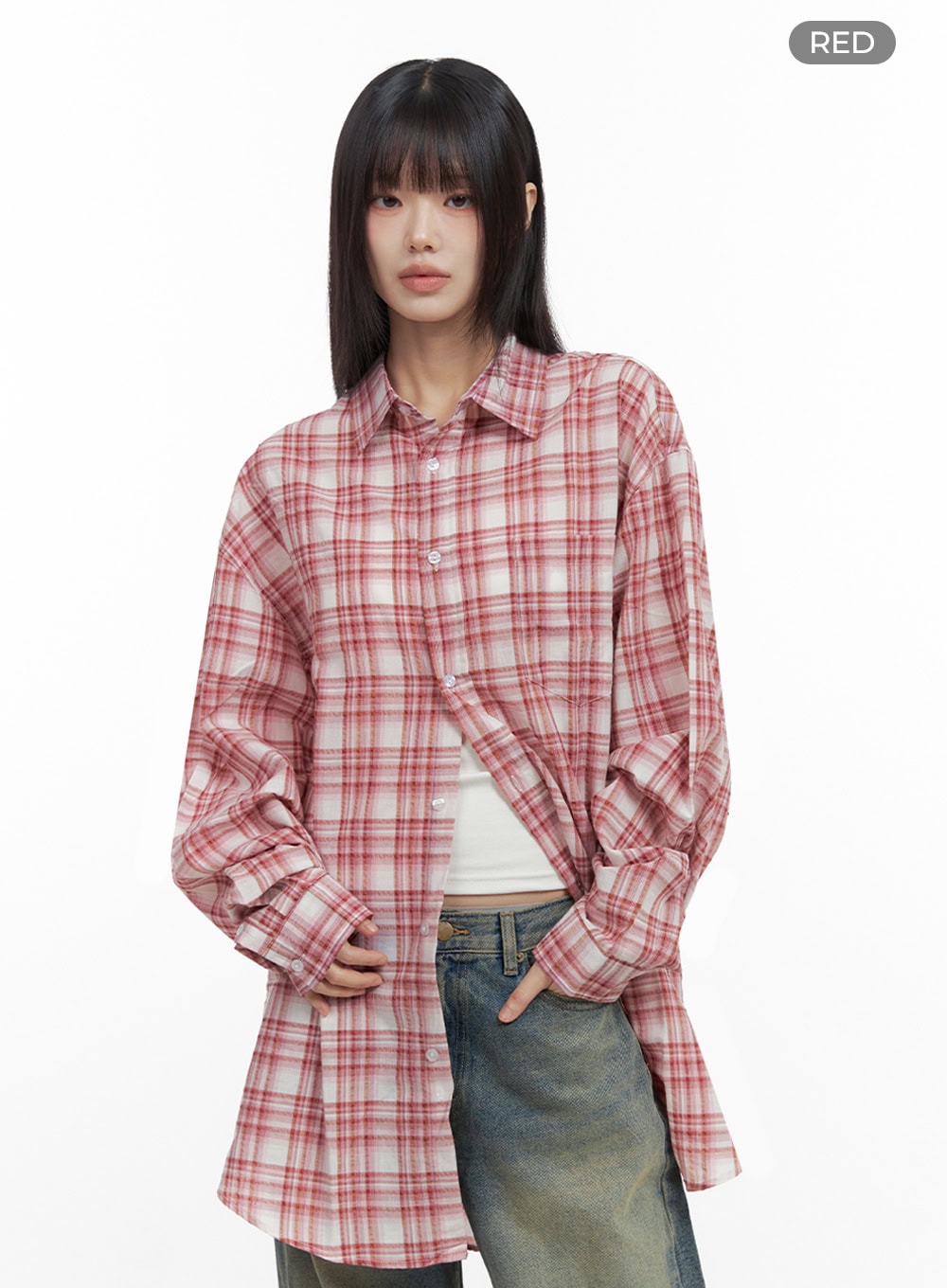 Checkered Cotton Oversized Shirt IO430
