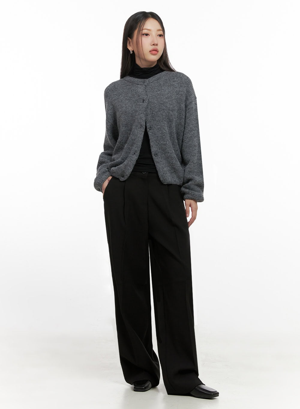 ComfyRound Neck Sweater Cardigan IN415