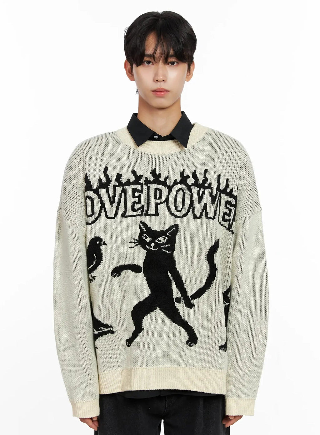 Men's Oversized Graphic Knit Sweater IO517