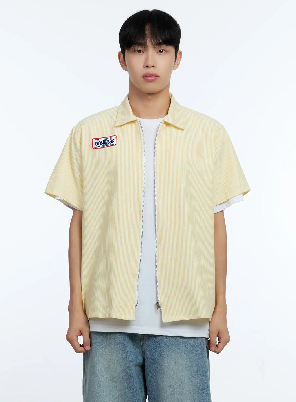 Men's Pinstripe Short Sleeve Zip Shirt IG519