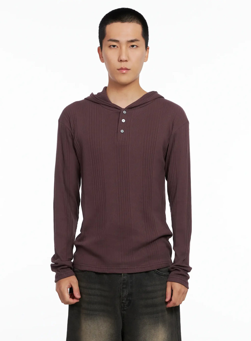 Men's Henley Neck Long Sleeve Hoodie IS502