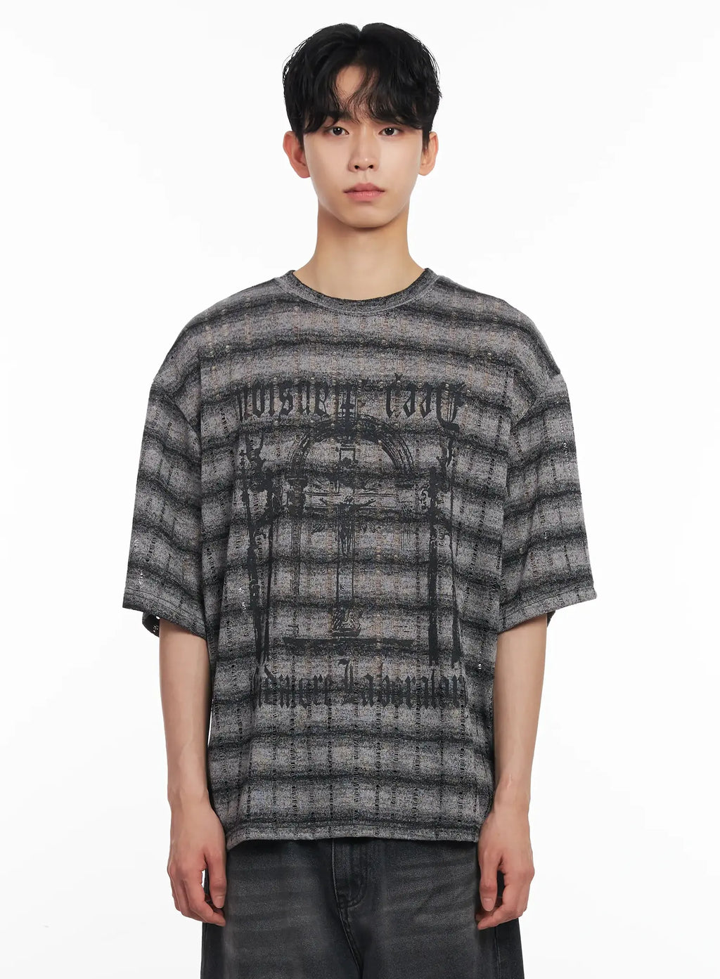 Men's Oversized Striped Graphic Tee IU526