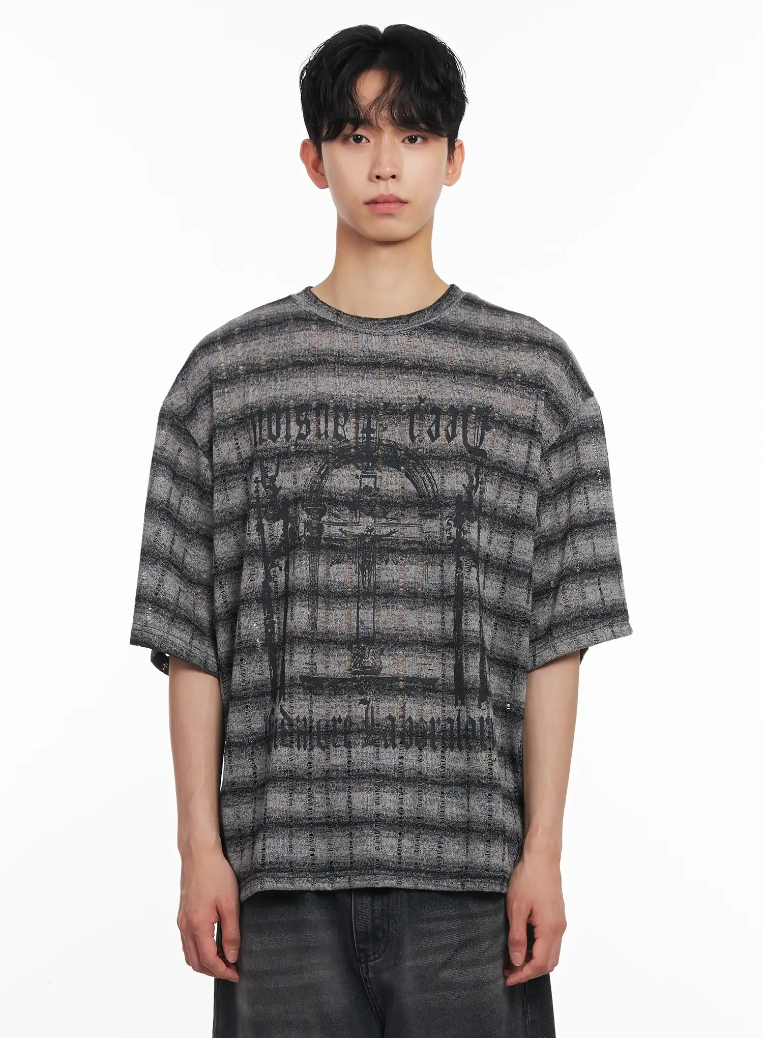 Men's Oversized Striped Graphic Tee IU526