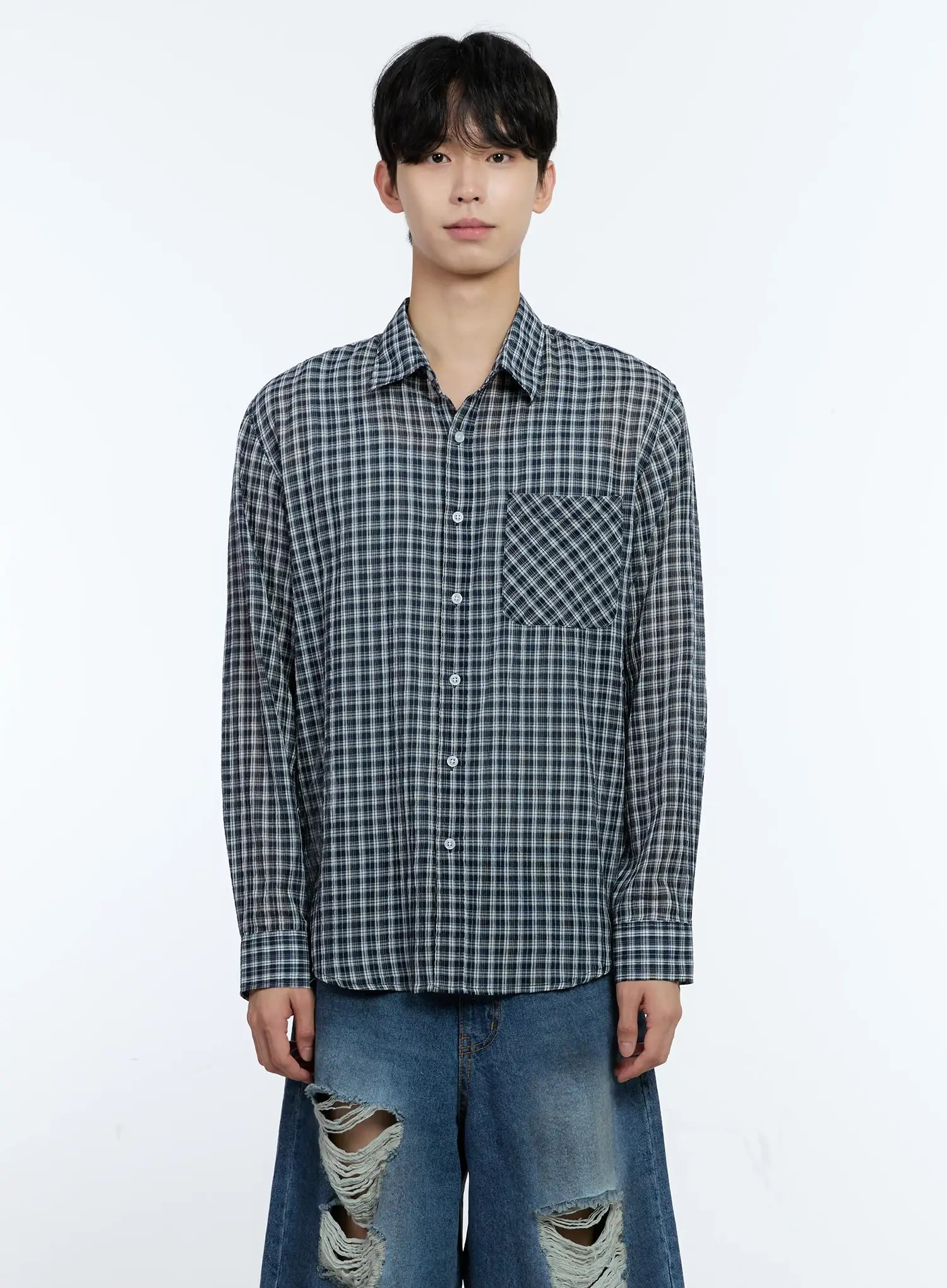Men's Plaid Button-Up Top IG501