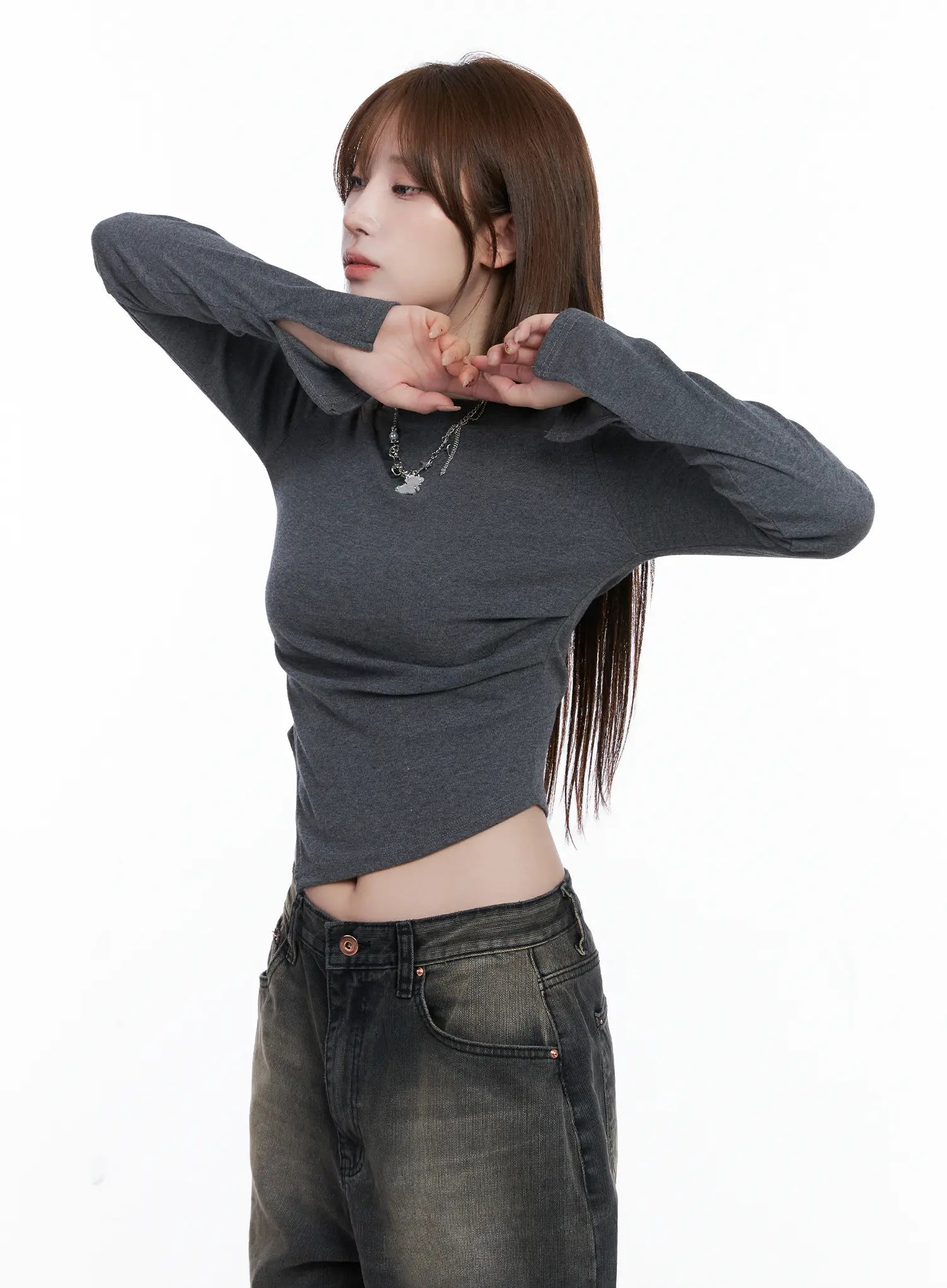 Asymmetric Hem Long Sleeve Top CG529