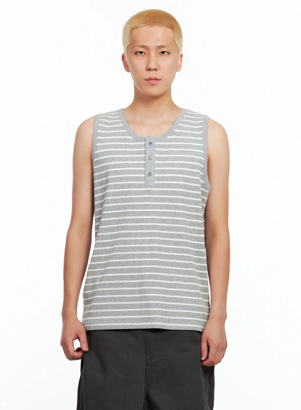 Men's Striped Henley Tank Top IL511