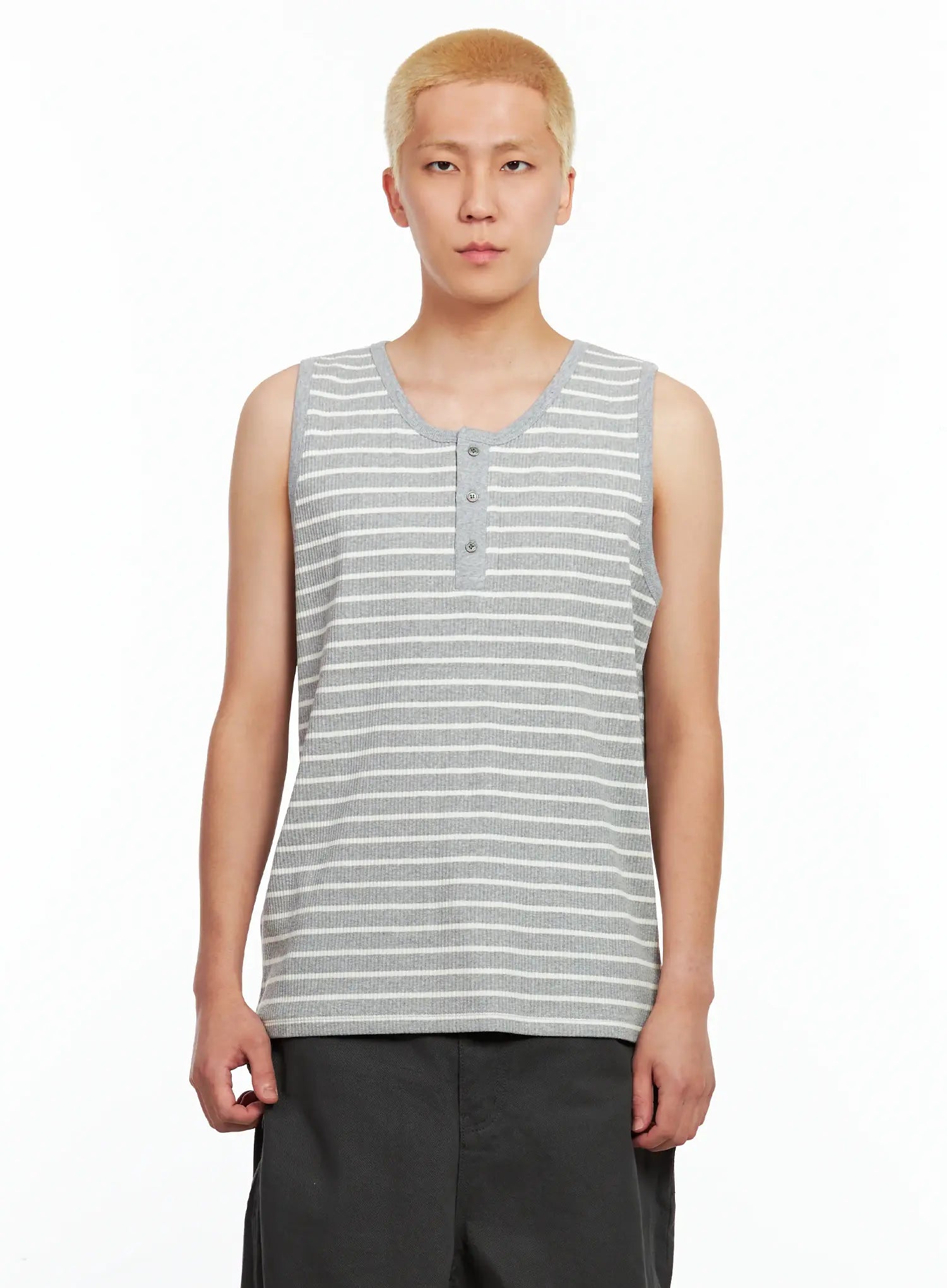 Men's Striped Henley Tank Top IL511
