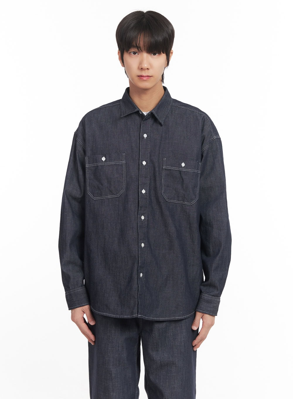 Men's Stitched Button-Up Denim Shirt IA510