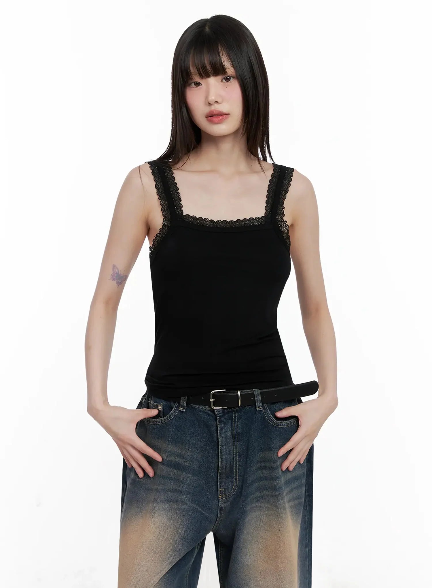 Lace-Trim Sleeveless Tank Top IL531