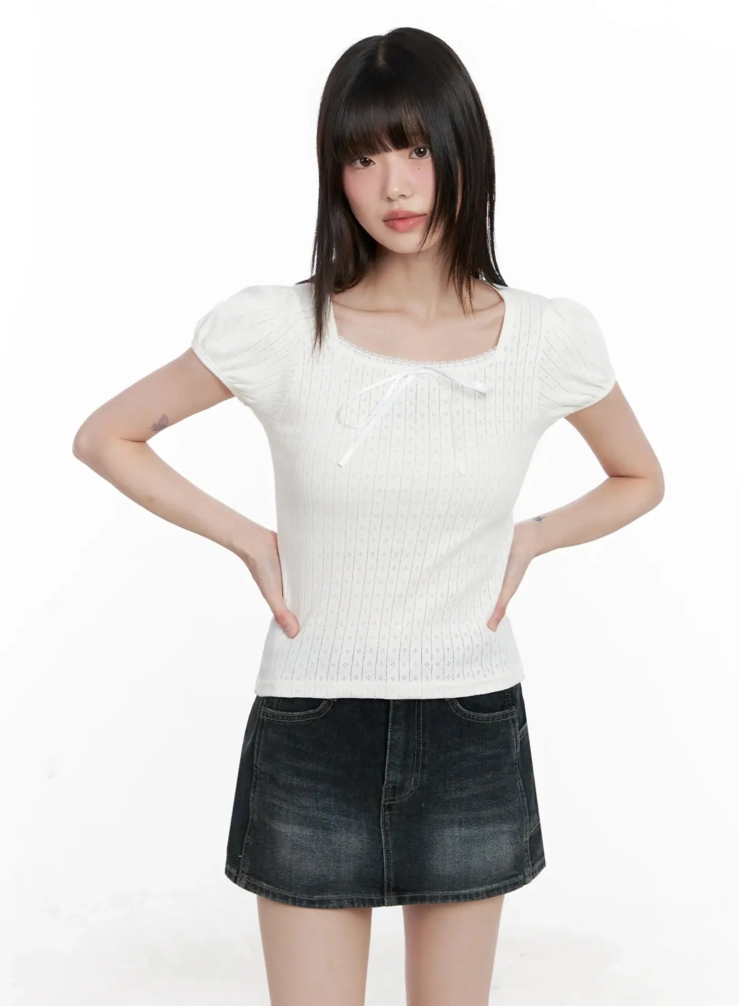 Ribbon Puff Sleeve Tee IL531