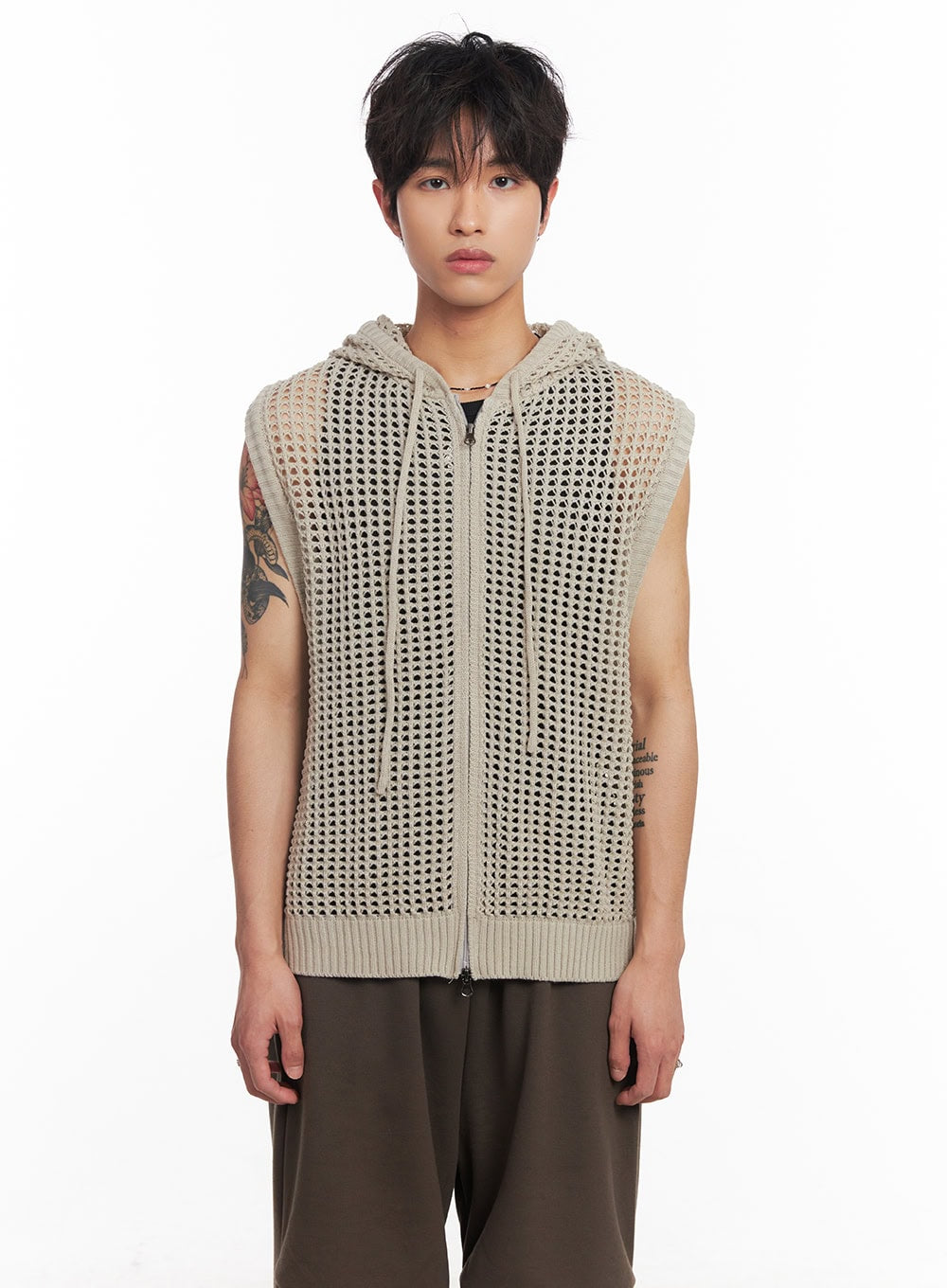 Men's Mesh Zip-Up Hooded Vest IY508
