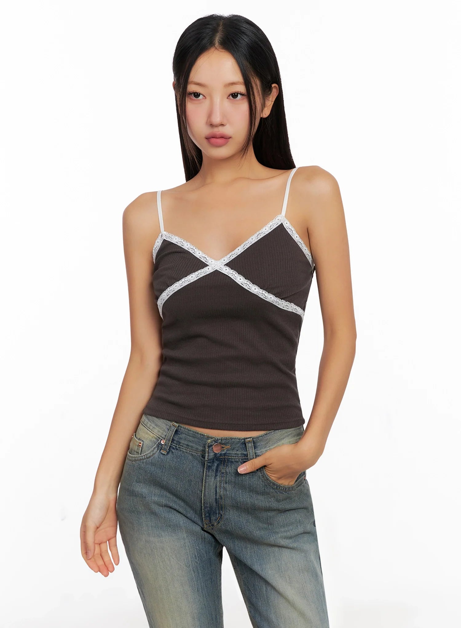 Ribbed Lace Trim Camisole IG528