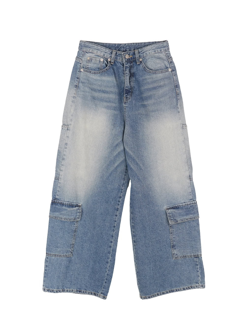 Heather Cargo Washed Wide-Leg Jeans IM528
