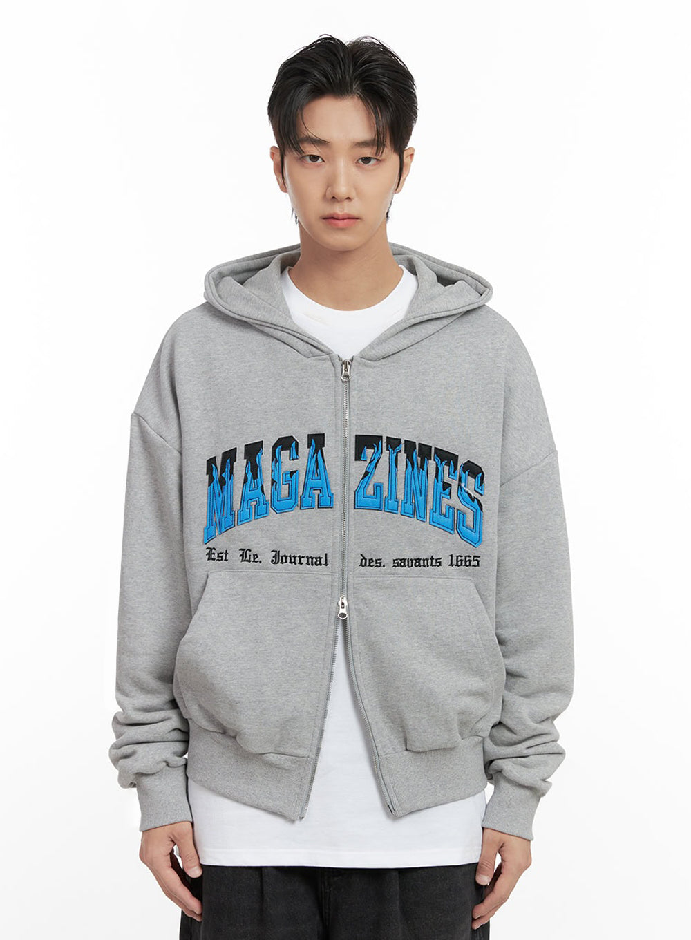 Men's Embroidered Double Zip Hoodie ID406