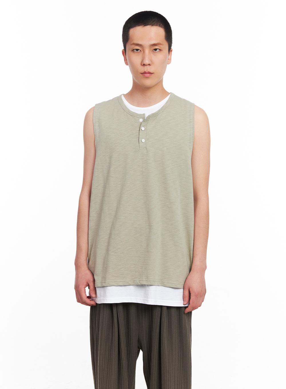 Men's Layered Henley Tank IU512