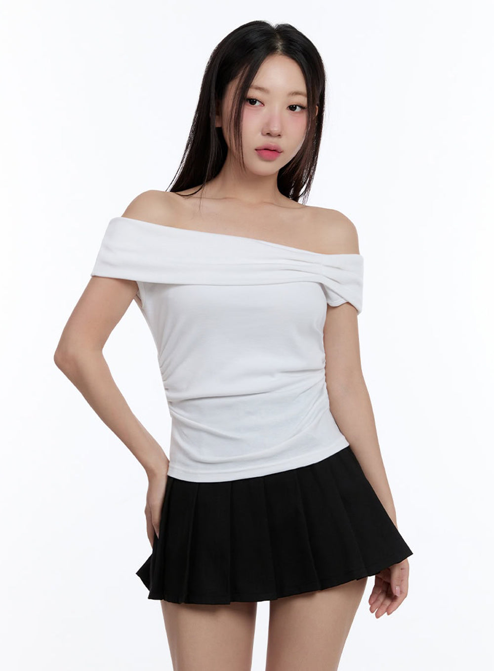 Ribbon Shirred Off-Shoulder Top IU503