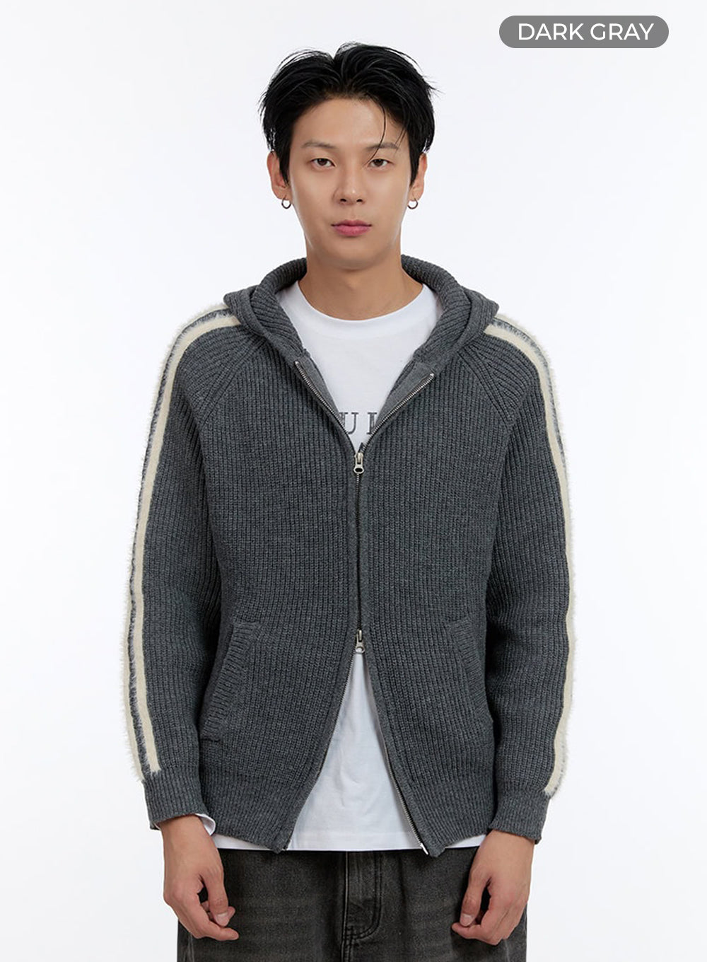 Men's Striped Double Zipper Knit Hoodie IO428