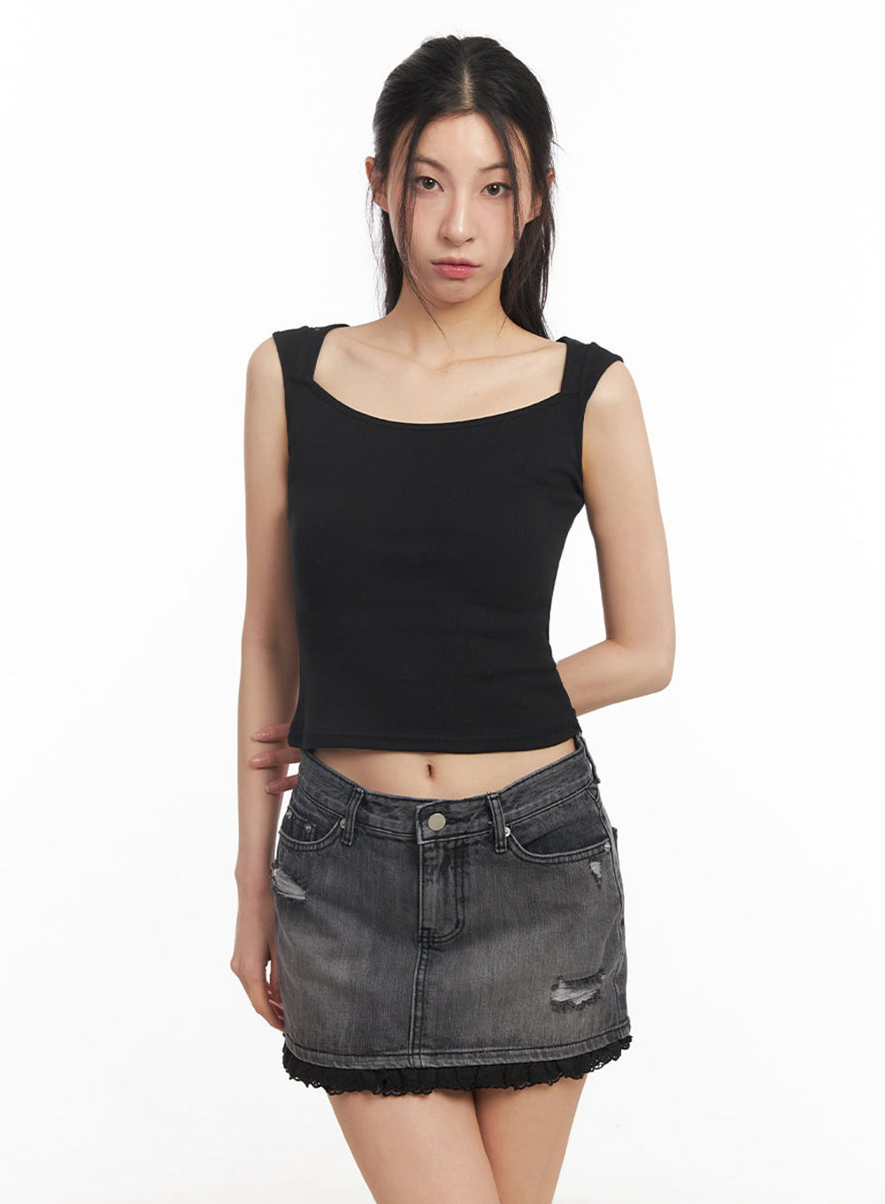 Square-Neck Off-Shoulder Top IY529