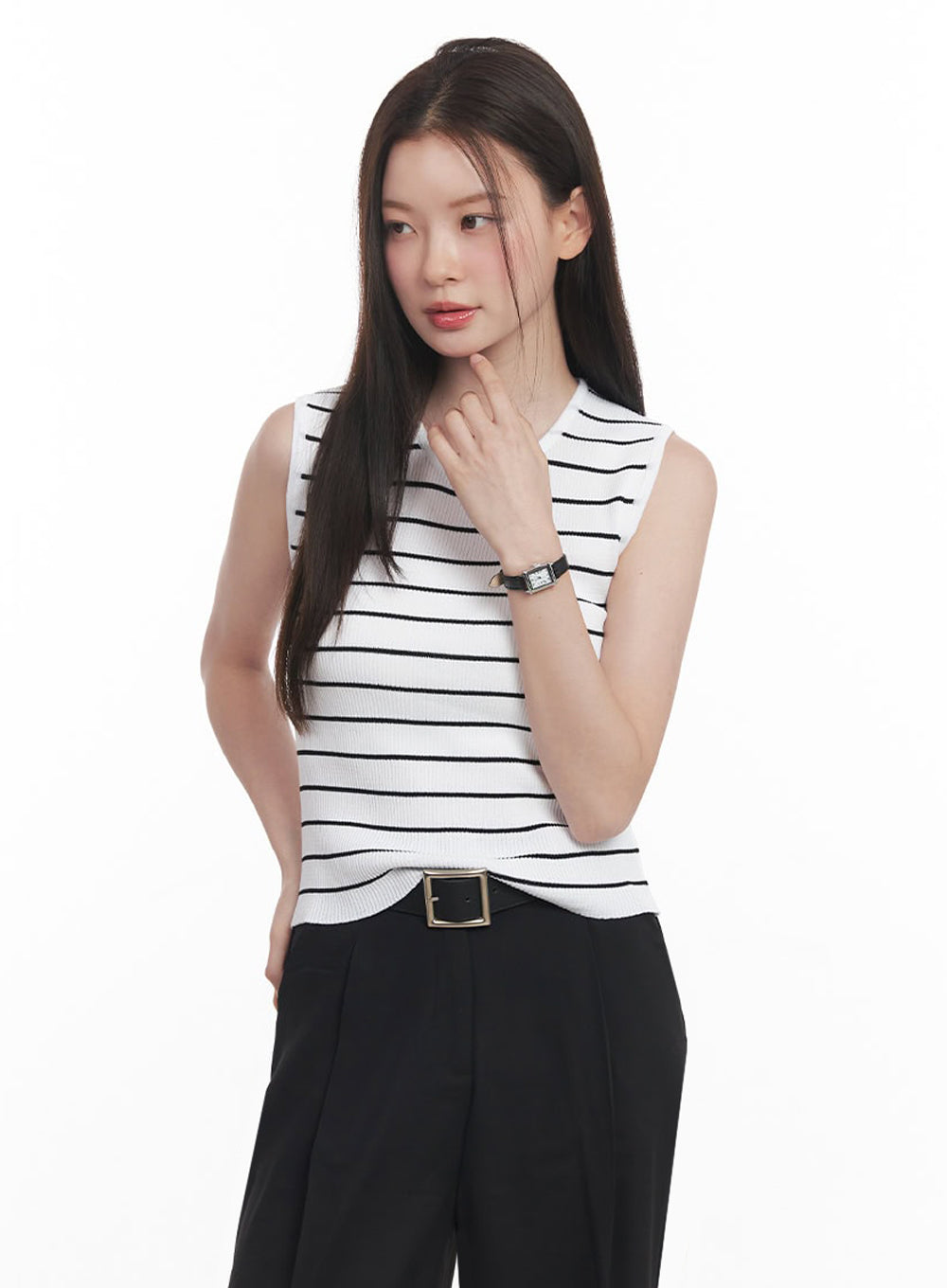 Stripe Slim Sleeveless Top IY509