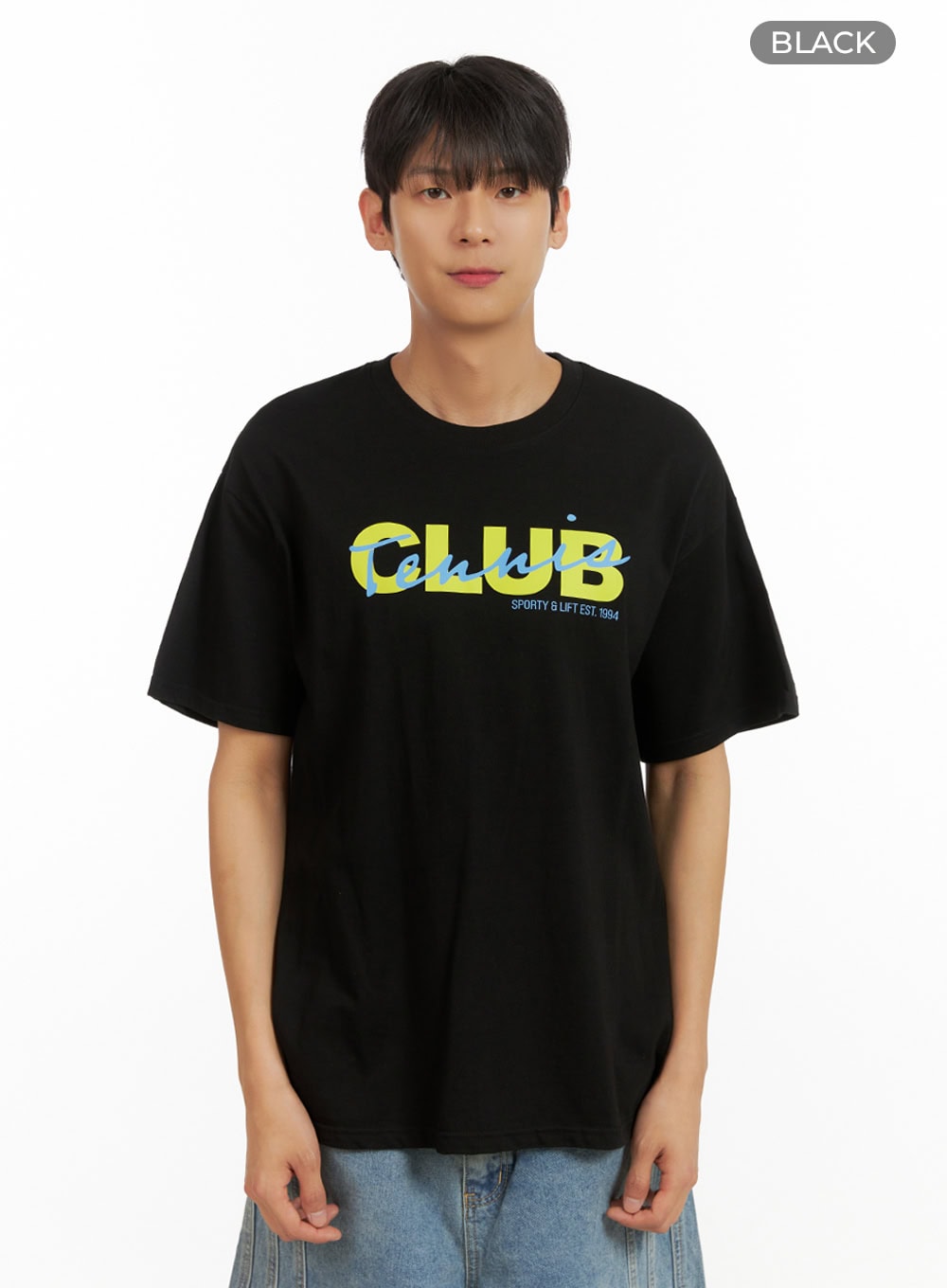 Men's Lettering Round Neck T-Shirt (Black) IU418