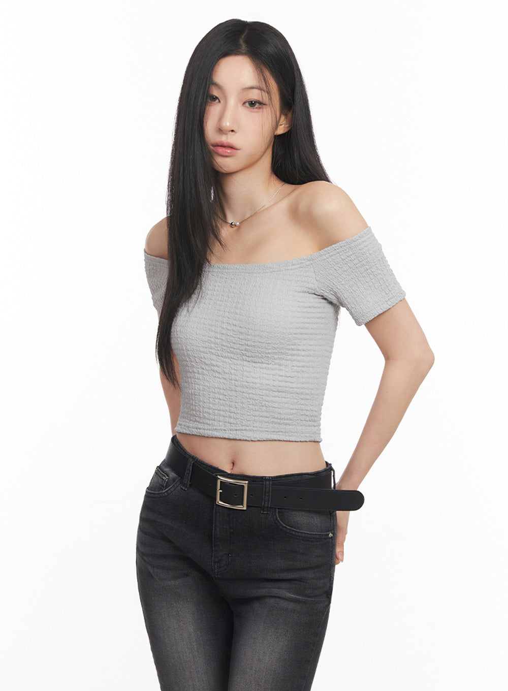 Off-Shoulder Boat-Neck Crop Top IY516