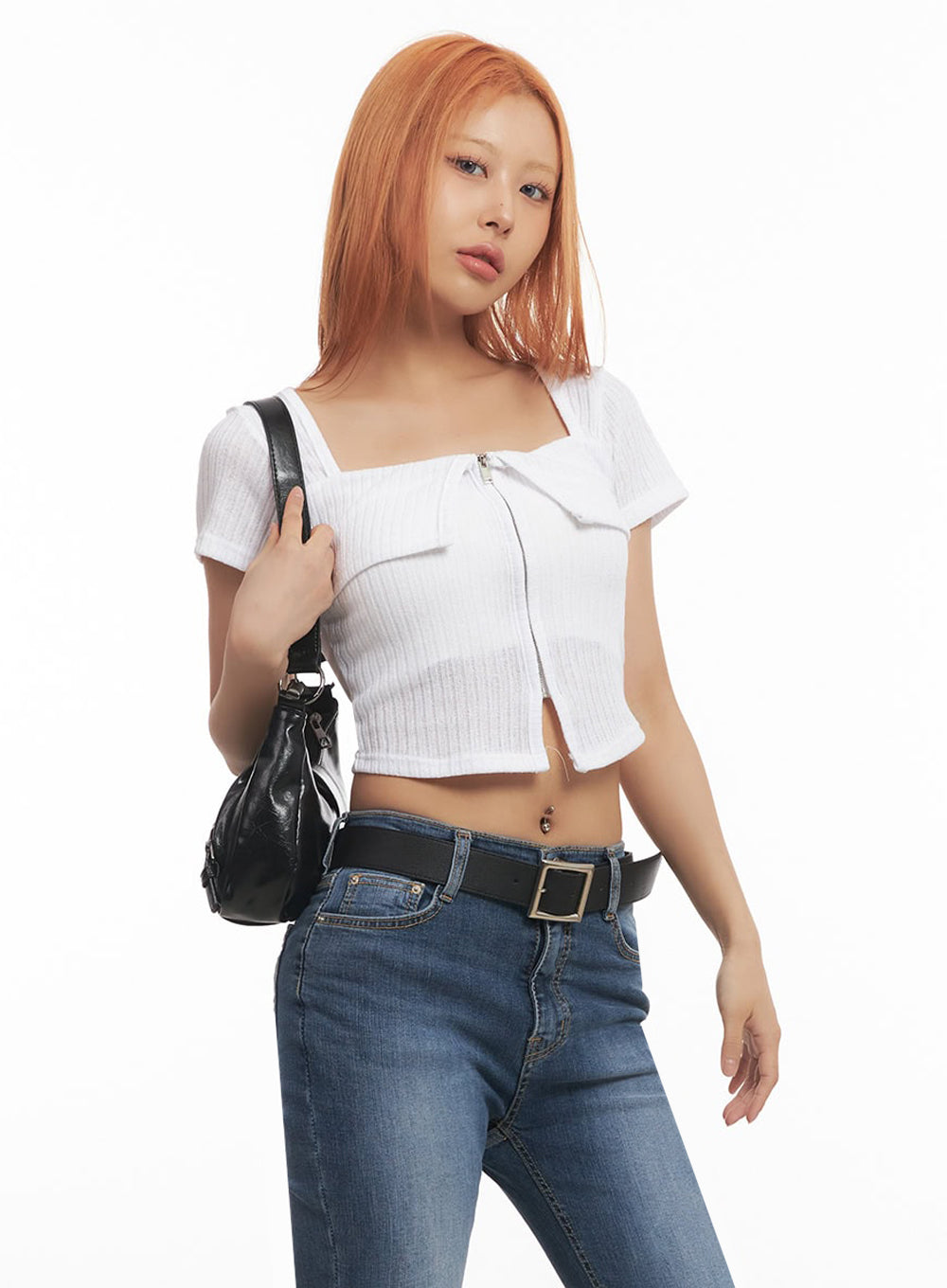 Zip-Up Square-Neck Crop Top IA517