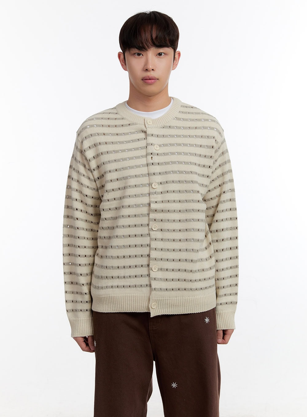 Men's Striped Button-Up Cardigan IA504