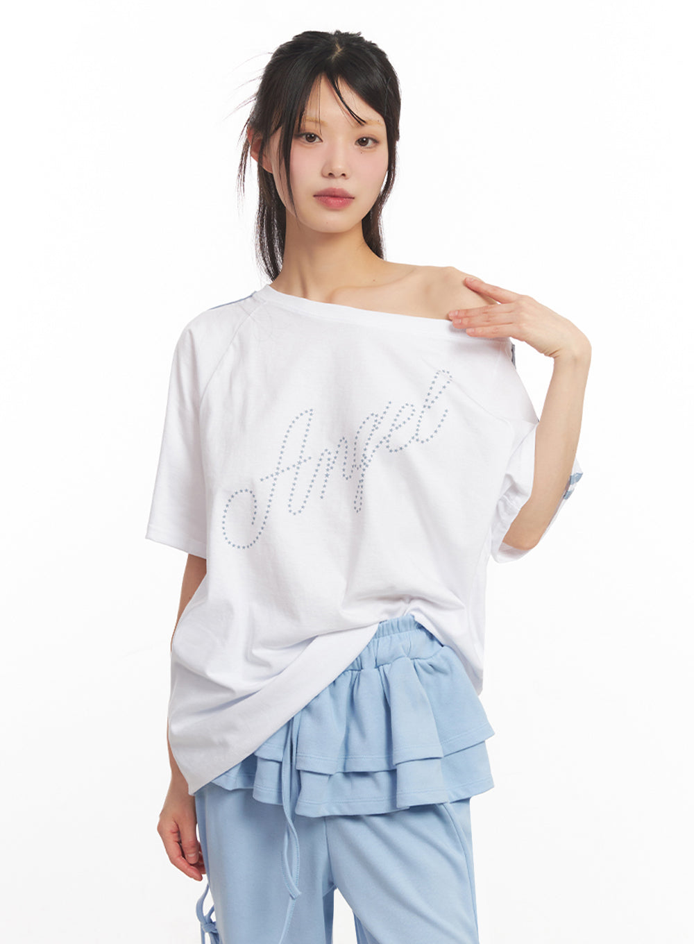 Angel One-Shoulder Stripe T-Shirt IY502