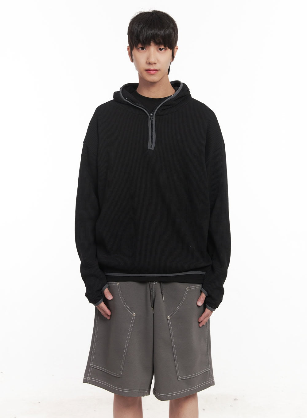 Men's Half-Zip Waffle Knit Hoodie IM519